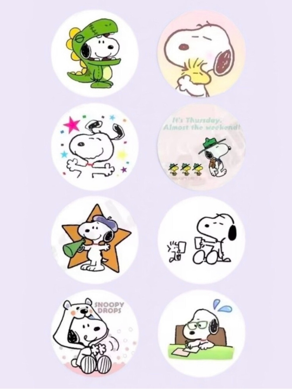 Snoopy Round Sticker Set - Pastel Multi-Color